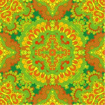 Colorful lace pattern with ornate elements. Yellow green abstract background Stock Illustration