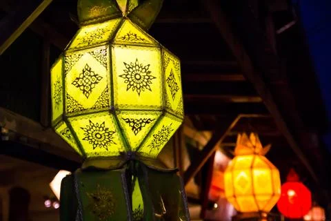 Colorful lamp under ceiling Stock Photos