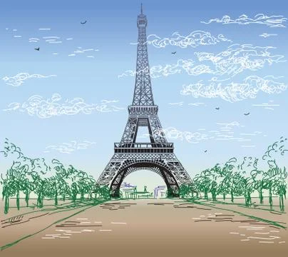 Colorful Landscape with Eiffel tower Illustrazione stock