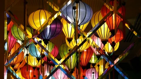 Colorful lantern mirror image Stock Footage 87552821