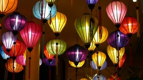Colorful lantern mirror image Stock Footage 87553400