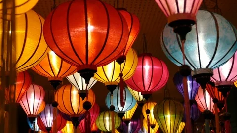 Colorful lantern mirror image Stock Footage 87553842