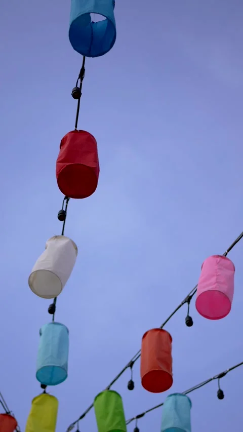 Colorful lantern on sky background. Stock Footage 264348028