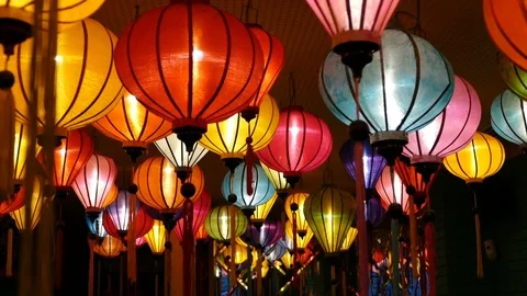 Colorful lanterns mirror image Stock Footage 87554259