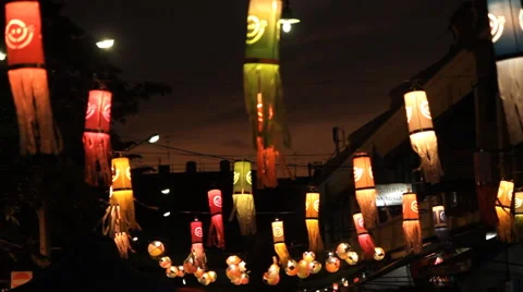Colorful lanterns at night Stock Footage 59825703