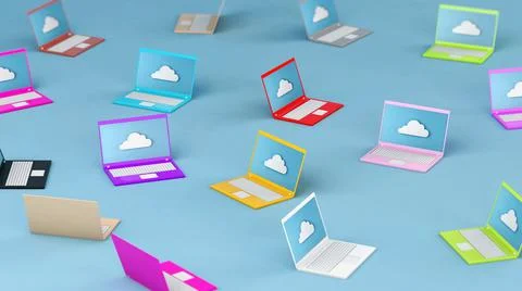 Colorful laptop computers, school learning devices concept, 3d illustration Illustrazione stock