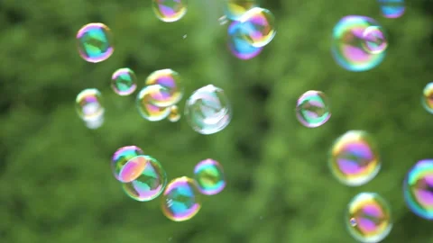 Colorful Large Soap Bubbles in Slow Motion. Holiday Background Birthday Clo.. Stock Footage 303940206