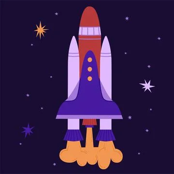 Colorful large space rocket on the background of the starry sky vector illu.. Stock Illustration
