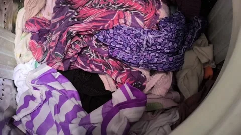 Colorful Laundry Inside Washing Machine Chores Concept Stock Footage 322080980