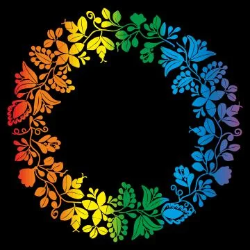 Colorful laurel wreath vector frame isolated on black background Stock Illustration