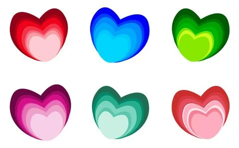 Colorful layered heart set. Vector illustration Stock Illustration