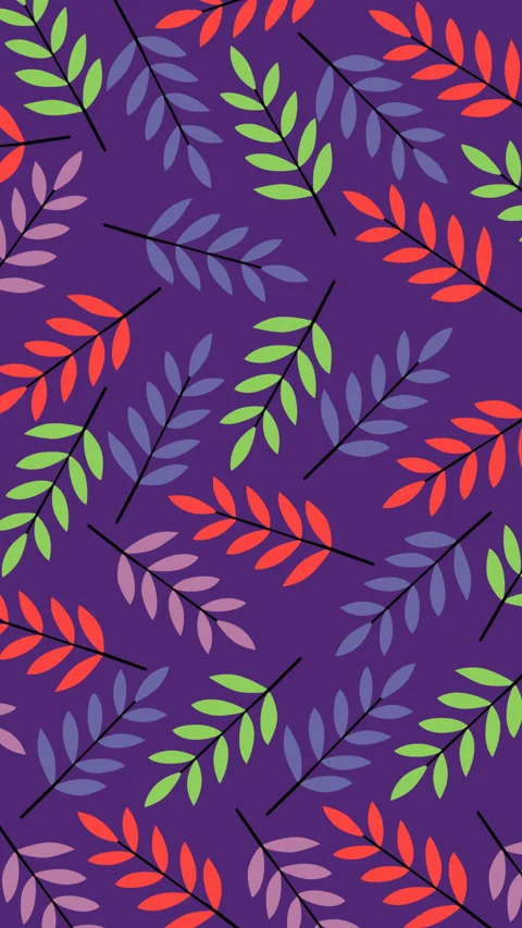 Colorful Leaf Branch Seamless Pattern on Purple Background for Botanical Loo Stock Footage 340371085