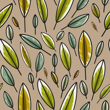 Colorful leaf pattern isolated on beige background. Seamless feather pattern. Stock Illustration