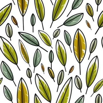 Colorful leaf pattern isolated on white background. Seamless feather pattern. Stock Illustration
