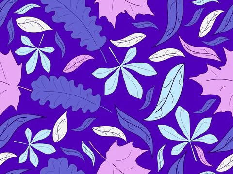Colorful leaves with stroke seamless pattern. Autumn leaf fall, leaf fall. Oa イラスト素材