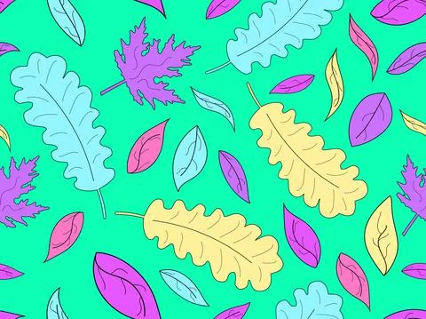 Colorful leaves with stroke seamless pattern. Autumn falling leaves, leaf fal Illustrazione stock