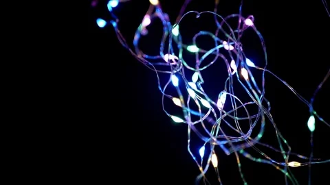 Colorful Led Fairy String Lights Twinkling on Pure Black Background 스톡 동영상 338998968