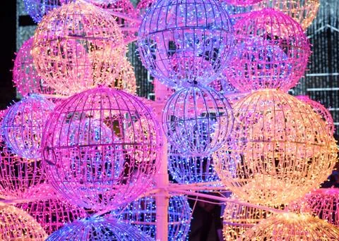 Colorful LED light on circle cage Stock Photos