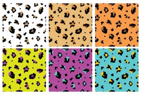 Colorful leopard print seamless pattern set. Vector illustration Stock Illustration