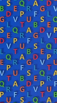 Colorful letters pattern. Blue background, Abstract illustration, 3d render. Stock Illustration