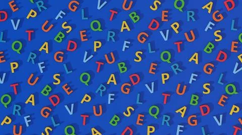 Colorful letters pattern. Blue background, Abstract illustration, 3d render. Stock Illustration