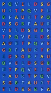 Colorful letters pattern. Blue background, Abstract illustration, 3d render. Stock Illustration