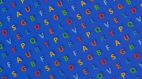 Colorful letters pattern. Blue background, Abstract illustration, 3d render. Stock Illustration