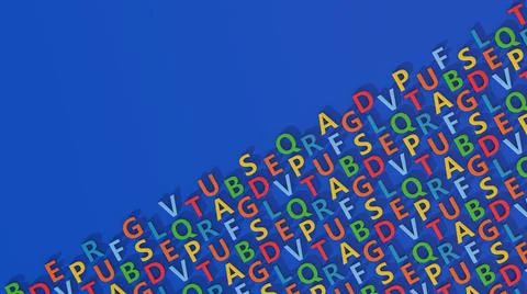 Colorful letters pattern. Blue background, Abstract illustration, 3d render. Stock Illustration