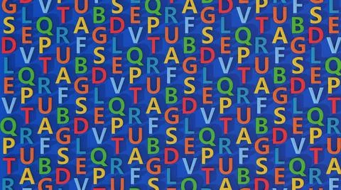 Colorful letters pattern. Blue background, Abstract illustration, 3d render. Stock Illustration