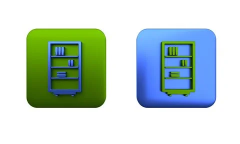 Colorful Library bookshelf icon isolated on white background. Square button.. Stock Illustration