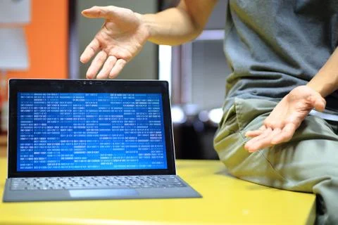 Colorful life of coder and computer programmer. software engineer showing blo 写真素材