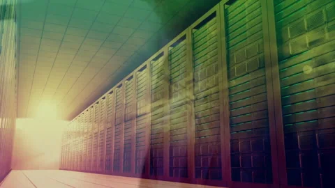 Colorful light beams creating abstract animation effect in data center servers Stock Footage 304954977