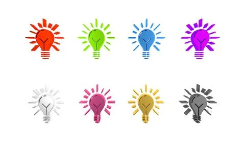 Colorful Light bulb with rays shine and concept of idea icon isolated on wh.. Stock Illustration