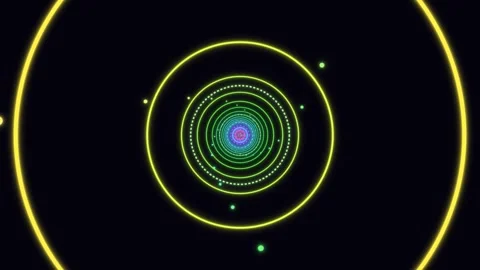Colorful light circles expanding in a dark space Stock Footage 337237888