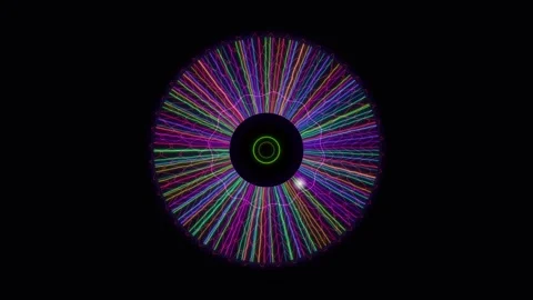 Colorful light lines create a circular pattern in dark space Stock Footage 336995222