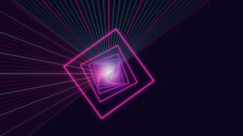 Colorful light lines form a square tunnel in dark background Stock Footage 337301336