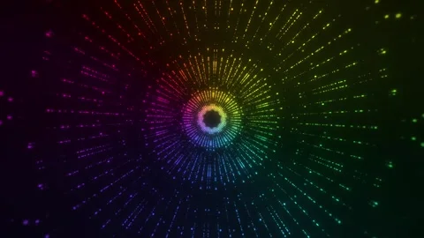 Colorful light particles forming a circular radial tunnel for abstract rotor 스톡 동영상 262595305