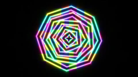 Colorful light pattern forms spiral shape in dark Stock Footage 338013666