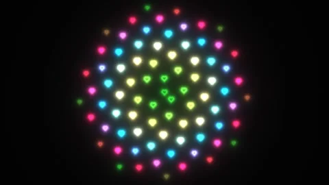 Colorful light pattern with heart shapes on a dark Stock Footage 338235078
