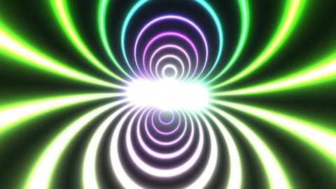 Colorful light patterns create circles in a dark background Stock Footage 338398948