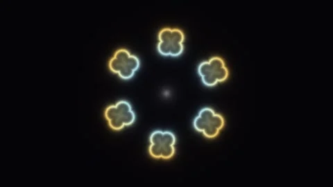 Colorful light patterns create a flower shape in dark Stock Footage 338124992