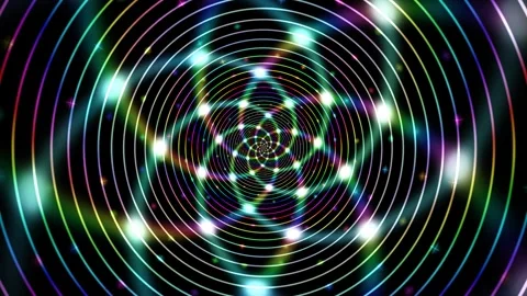 Colorful light patterns create movement and rhythm in a spiral design Stock Footage 337234012