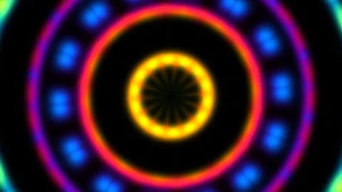 Colorful light patterns create swirling circles in motion Stock Footage 338012503
