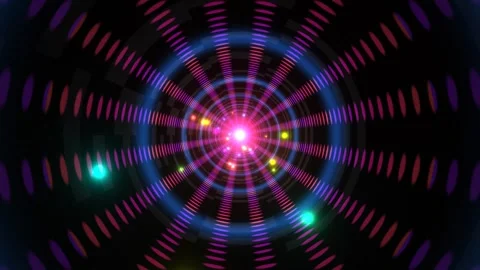 Colorful light patterns creating a radial design on a dark Stock Footage 338397138