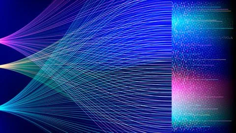 Colorful light patterns display flowing waves in a digital design environment Stock Illustration