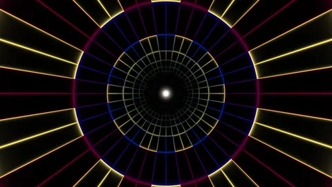 Colorful light patterns forming circles in a dark space Stock Footage 338013622