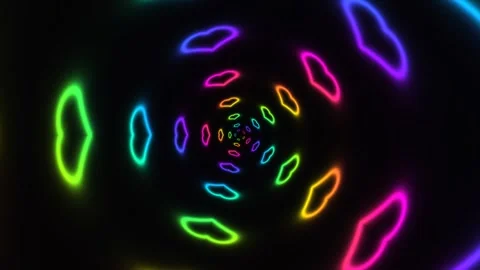 Colorful light patterns swirl in a tunnel of neon shapes Stock Footage 338327513