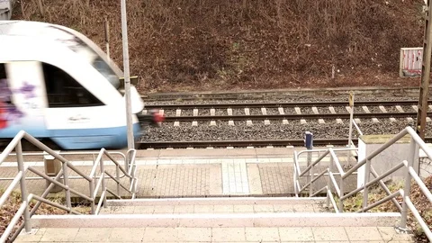 Colorful Light Rail Train Passing High Angle Deutsche Bahn Stock Footage 73285925