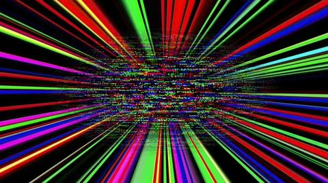Colorful light rays and pixels 库存插图