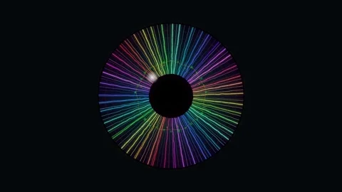 Colorful light rays create a circular pattern against black background Stock Footage 337064524